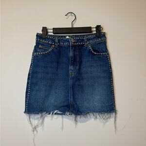 Topshop Moto Cutoff Studded Denim Mini Skirt - Size 2